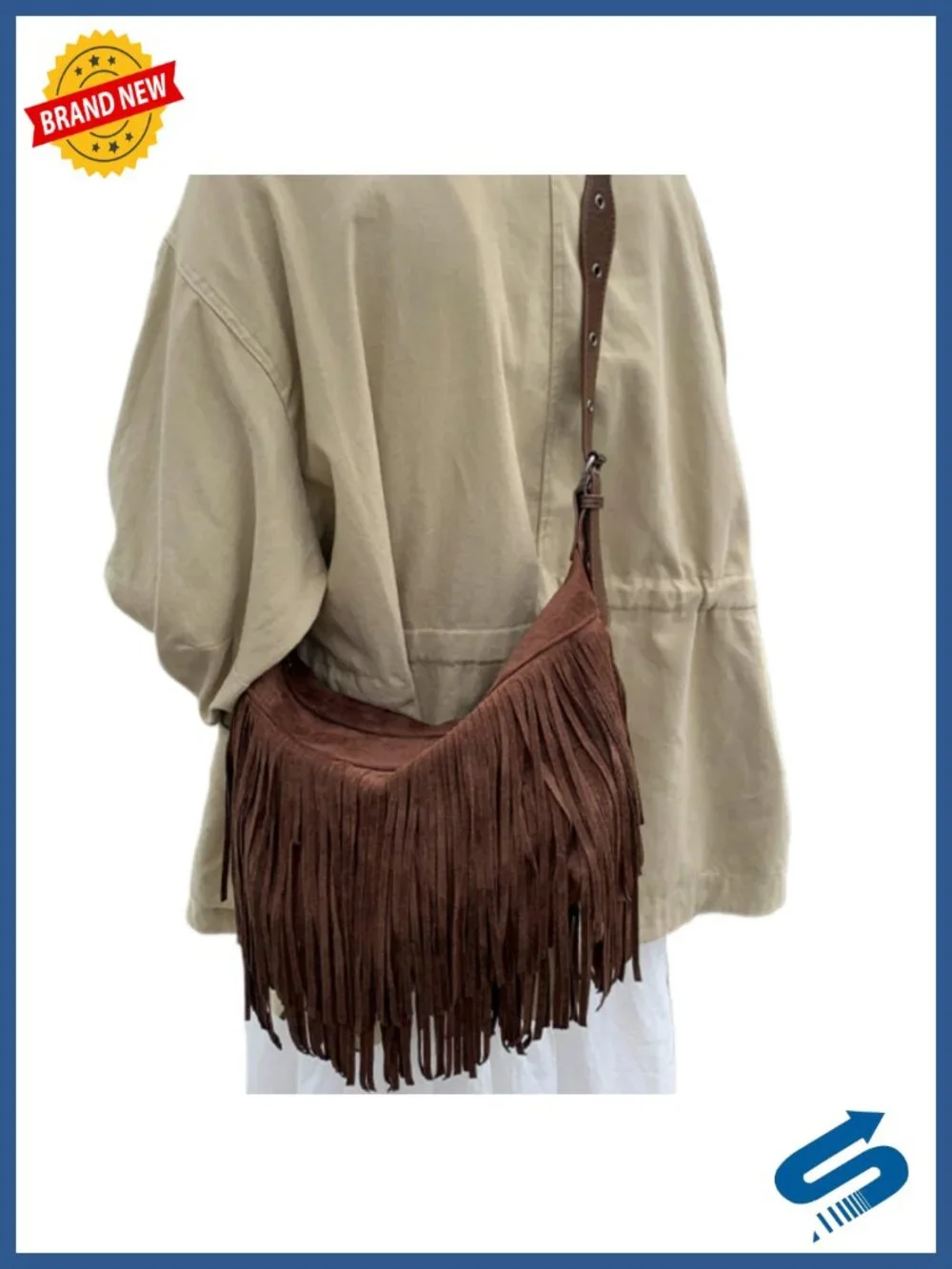 Vintage Suede Fringe Hobo Bag Tote Shoulder Bag Crossbody Purse
